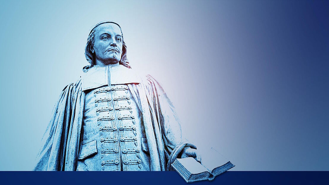 Statue Paul Gerhardts als Farbgrafik